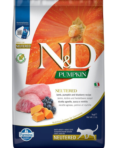 FARMINA N&D Pumpkin Cat Neutered Adult lamb & blueberry 5 kg