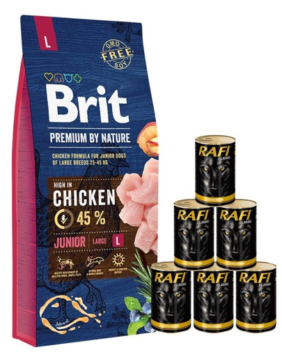 BRIT Premium By Nature Junior Large L 15 kg + Geflügel Nassfutter 6x1240 g