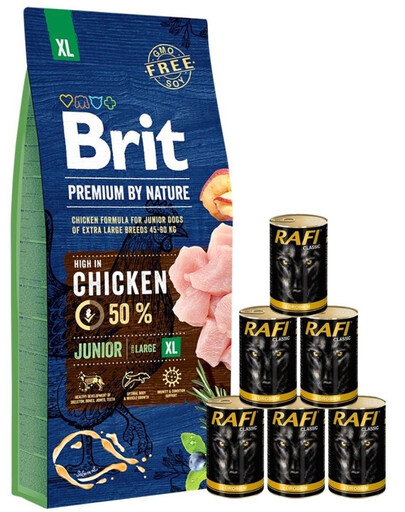 BRIT Premium By Nature Junior Extra Large XL 15 kg + Nassfutter mit Geflügel 6x1240 g