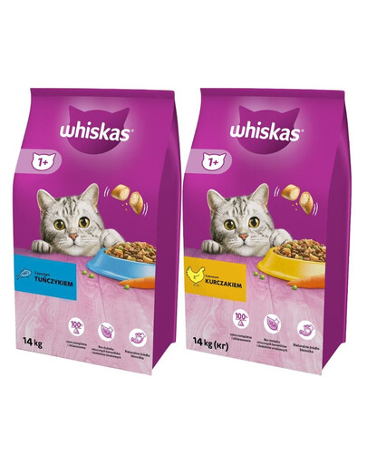 WHISKAS Adult 14 kg mit Huhn und Gemüse + WHISKAS Adult 14 kg mit Thunfisch und Gemüse