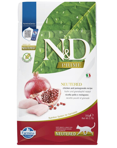 FARMINA N&D Prime Adult Cat Neutered Chicken&Pomegranate 300g Huhn mit Granatapfelfrüchten für ausgewachsene kastrierte Katzen