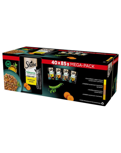 SHEBA Nature’s Collection Poultry Flavours 40x85 g Gelee-Stücke mit Huhn, Pute, Ente, Geflügel für ausgewachsene Katzen