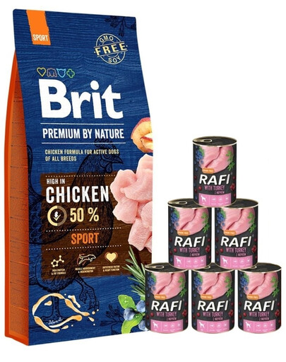 BRIT Premium By Nature Sport 15 kg + Truthahn Nassfutter 6x400 g
