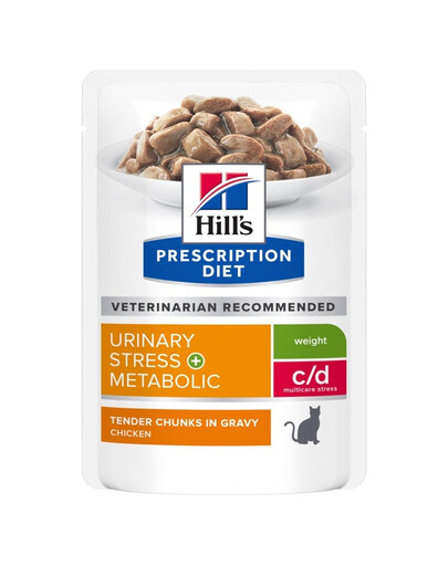 HILL'S PRESCRIPTION DIET c/d Multicare Stress + Metabolic Katzennassfutter mit Huhn 12x85g in Beuteln
