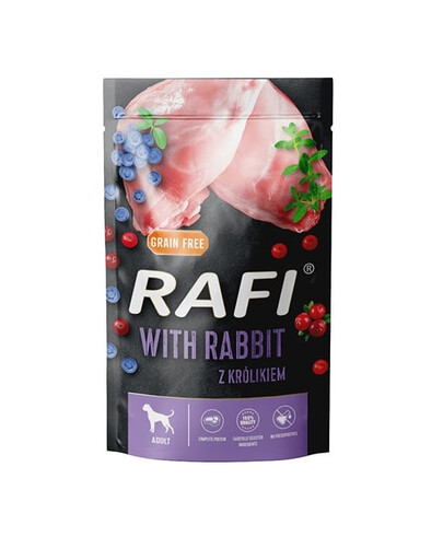 DOLINA NOTECI RAFI mit Kaninchen, Heidelbeeren und Preiselbeeren für Hunde 500 g