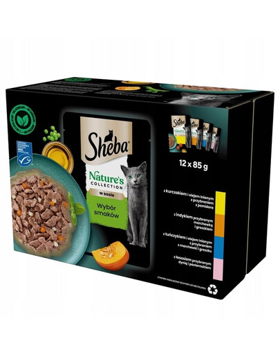 SHEBA Nature’s Collection in Soße 12x85g Nassfutter mit Huhn, Truthahn, Thunfisch und Lachs für Katzen