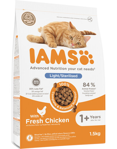 IAMS for Vitality Sterilised Futter für ausgewachsene Katzen nach der Kastration mit Huhn 1,5 kg