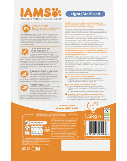 IAMS for Vitality Sterilised Futter für ausgewachsene Katzen nach der Kastration mit Huhn 1,5 kg