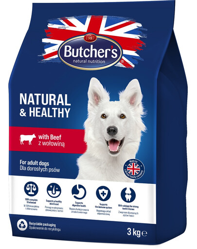 BUTCHER'S Natural&Healthy Trockenfutter für Hunde mit Rindfleisch 3 kg