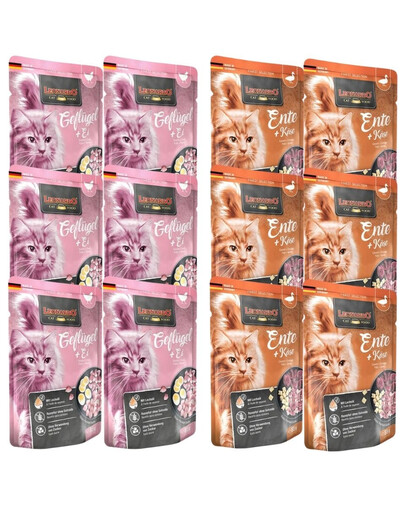 LEONARDO Finest Selection Nassfutter Geflügel und Ei 6x85 g + Ente mit Käse 6x85 g