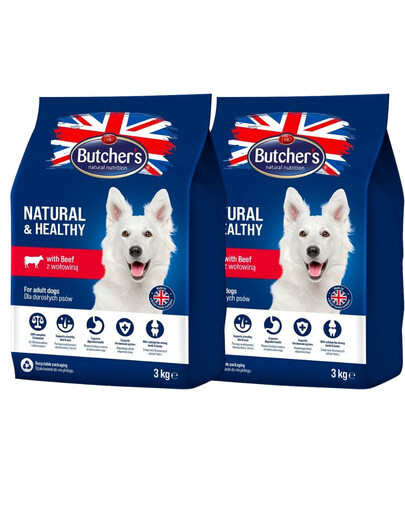 BUTCHER'S Natural&Healthy Hundetrockenfutter mit Rindfleisch 6 kg (2 x 3 kg)