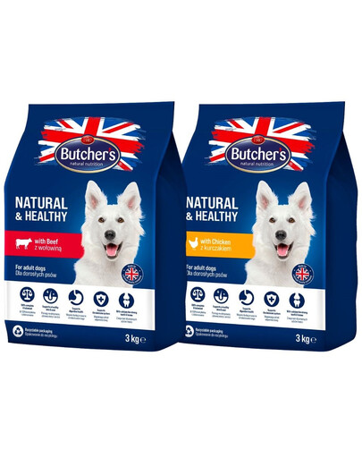 BUTCHER'S Natural&Healthy Mix: Hundetrockenfutter mit Huhn und Rindfleisch 2 x 3 kg