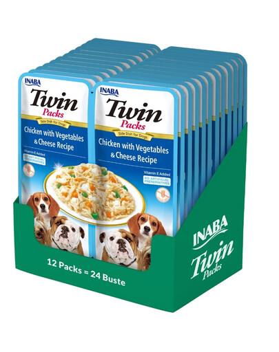 INABA Dog Twin Huhn, Gemüse und Käse in Brühe für Hunde 24x40g