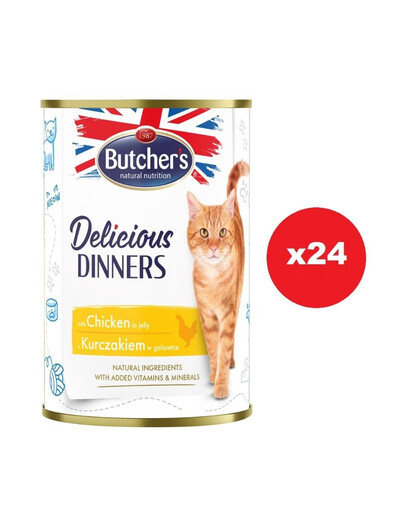 BUTCHER'S Delicious Dinners Katzenfutter, Hühnerstücke in Gelee 24x400g