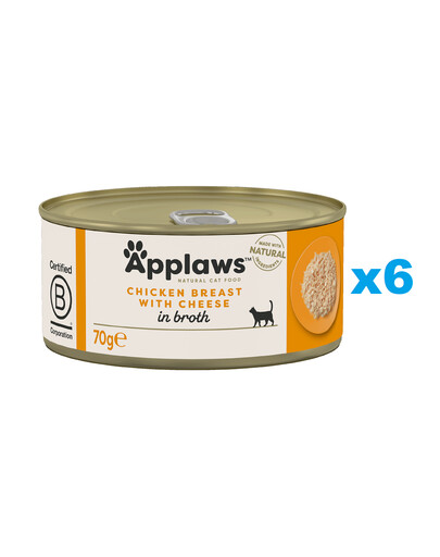 APPLAWS Cat Adult Chicken Breast with Cheese in Broth Hähnchenbrust mit Käse in Brühe 6x70 g
