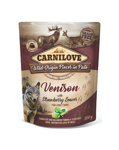 CARNILOVE Dog Paté Venison with Strawberry Leaves 300g Nassfutter für Hunde Wildbret mit Erdbeerblättern