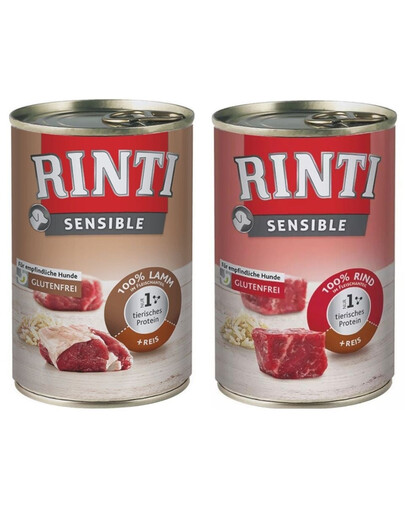 RINTI Sensible Rind mit Reis 6x400 g + Lamm mit Reis 6x400 g