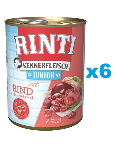 RINTI Kennerfleisch Junior 6x800g mit Rindfleisch für Welpen