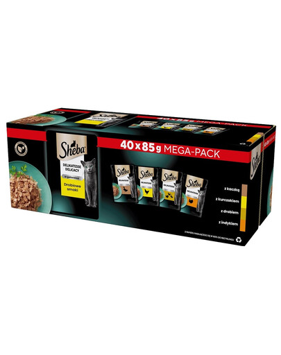 SHEBA Delicacy Drobiowe Smaki saszetki 40x85 g mokra karma pełnoporcjowa dla dorosłych kotów w galaretce kawałki z kaczką, kurczakiem, drobiem i indykiem