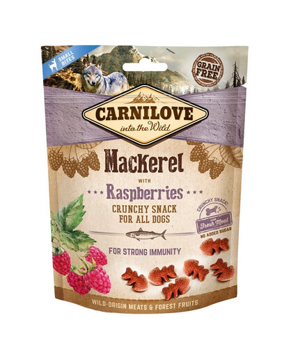 CARNILOVE Crunchy snacks Knusprige Leckerbissen mit Makrele und Himbeeren 200 g