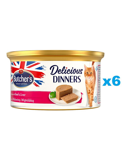 BUTCHER'S Classic Delicious Dinners z wątróbką i wołowiną mus 6 x 85 g