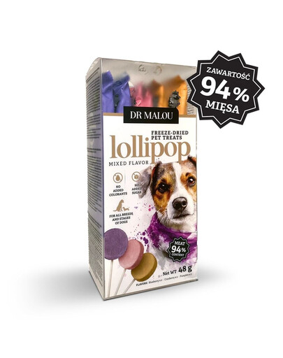 DR MALOU Lollipop Mixed Flavor Gevriesdroogde Vleeslollies voor Honden 48g (6 stuks)