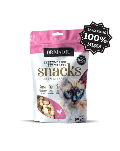 DR MALOU Vleesblokjes 100% Gevriesdroogde Kippenborst 50g Snacks voor Katten