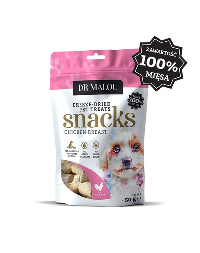 DR MALOU Vleesblokjes 100% Gevriesdroogde Kippenborst 50g Snacks voor Honden