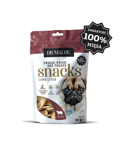 DR MALOU 100% Gevriesdroogde Lamslever 50g Snacks voor Honden
