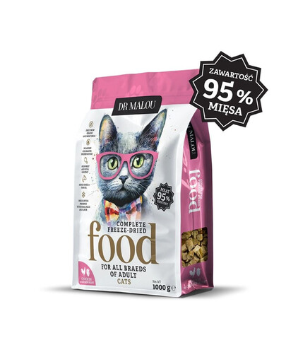 DR MALOU Gevriesdroogd Voer Kip met Kippenhartjes 1 kg Droogvoer voor Katten