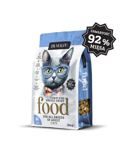 DR MALOU Gevriesdroogd Voer Eend met Lam 500g Droogvoer voor Katten