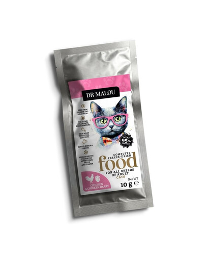 DR MALOU Gevriesdroogd Voer Kip met Kippenhartjes 10g Droogvoer voor Katten