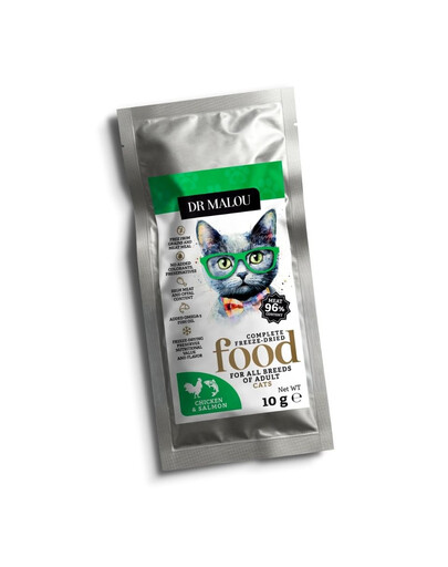 DR MALOU Gevriesdroogd Voer Kip met Zalm 10g Droogvoer voor Katten