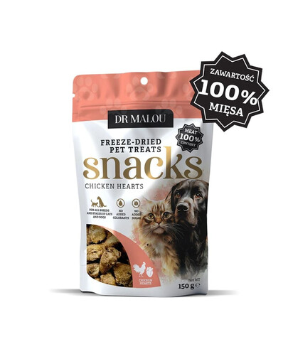 DR MALOU 100% Gevriesdroogde Kippenhartjes 150g Snacks voor Honden en Katten
